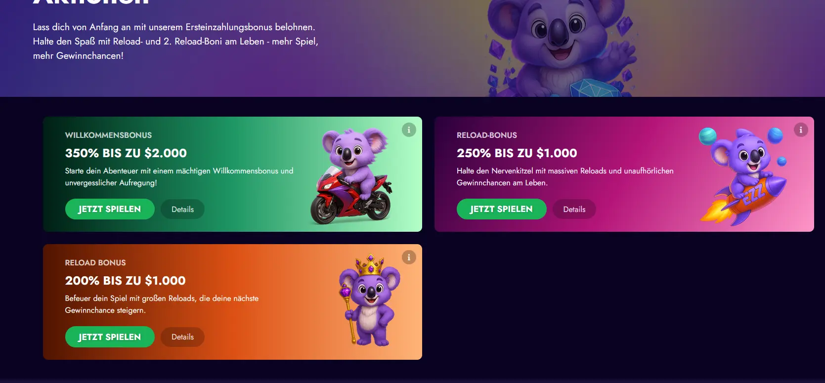 Bonusübersicht bei Ezz Casino