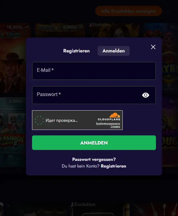 Login-Bereich von Ezz Casino