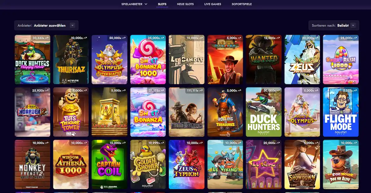 Slot-Auswahl im Ezz Casino